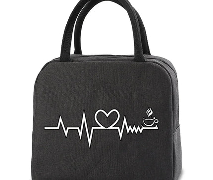 Sac Isotherme Toile Motif Cœur Café